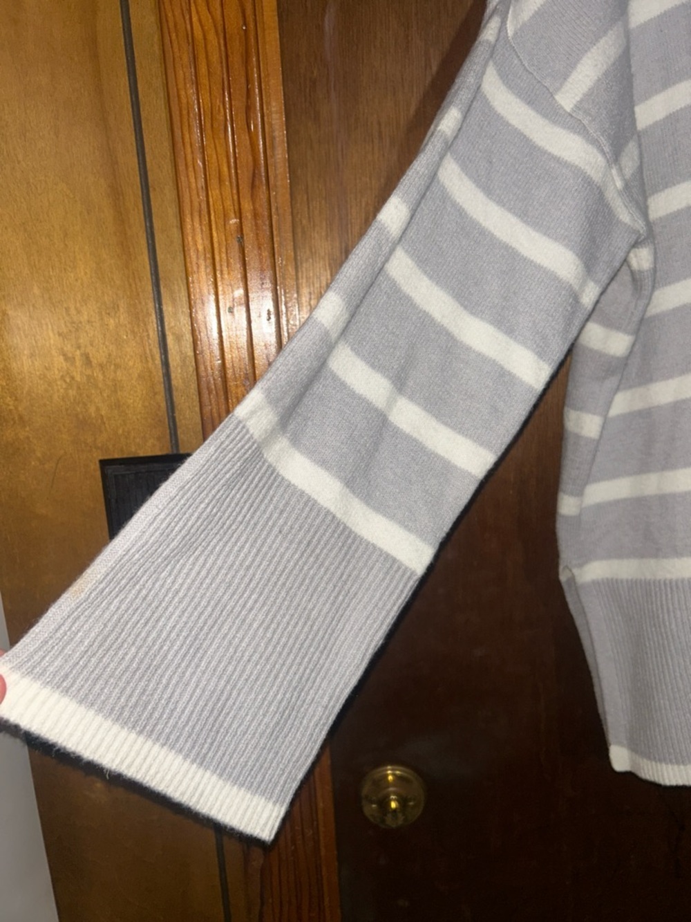 Wonderly Light Gray & White Striped Turtleneck Sweater - Picture 4 of 5